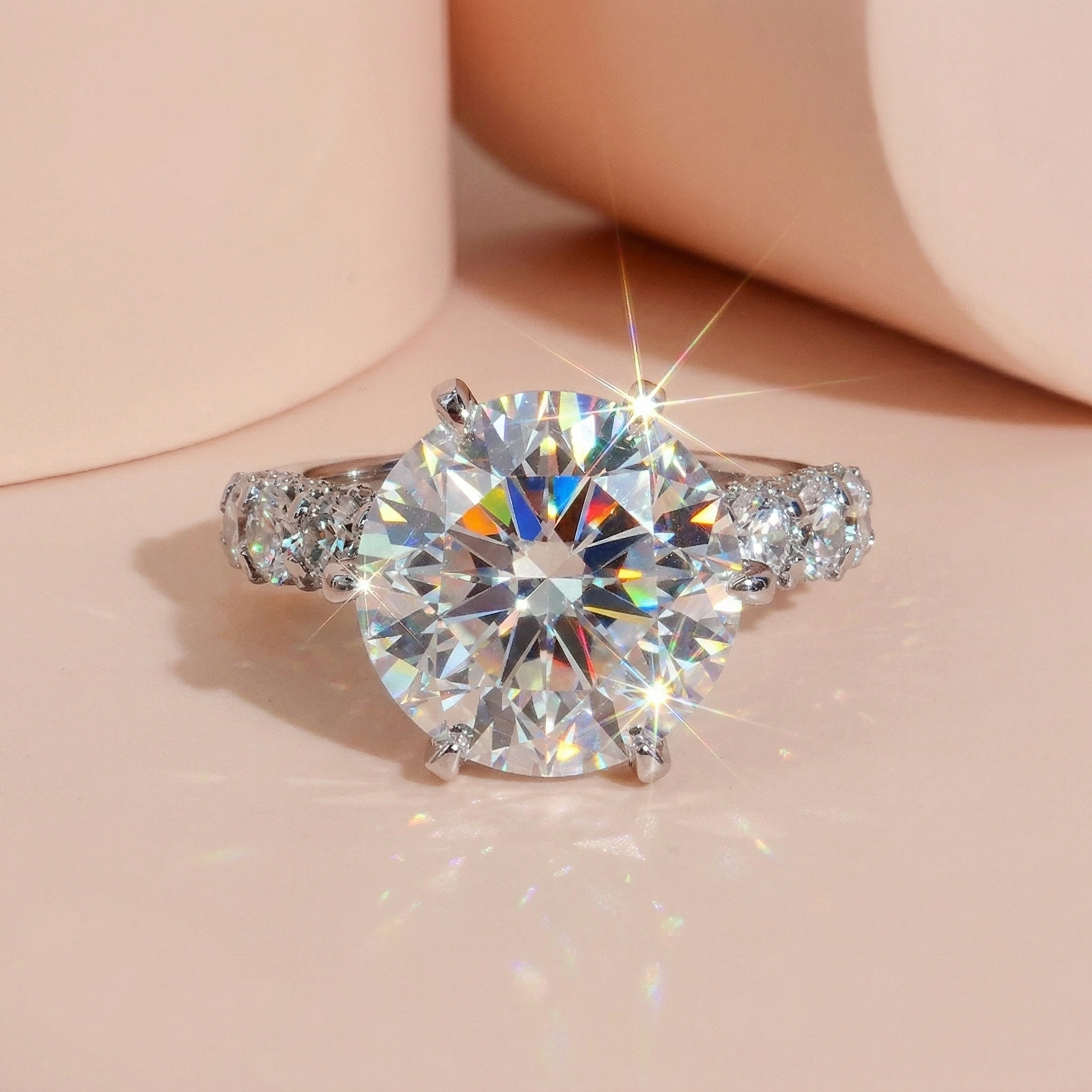 Nhẫn nữ bạc xi bạch kim đá Moissanite 12 ly kiểm định GRA LAVESTA KC158 biểu tượng vị thế, đẳng cấp thượng lưu