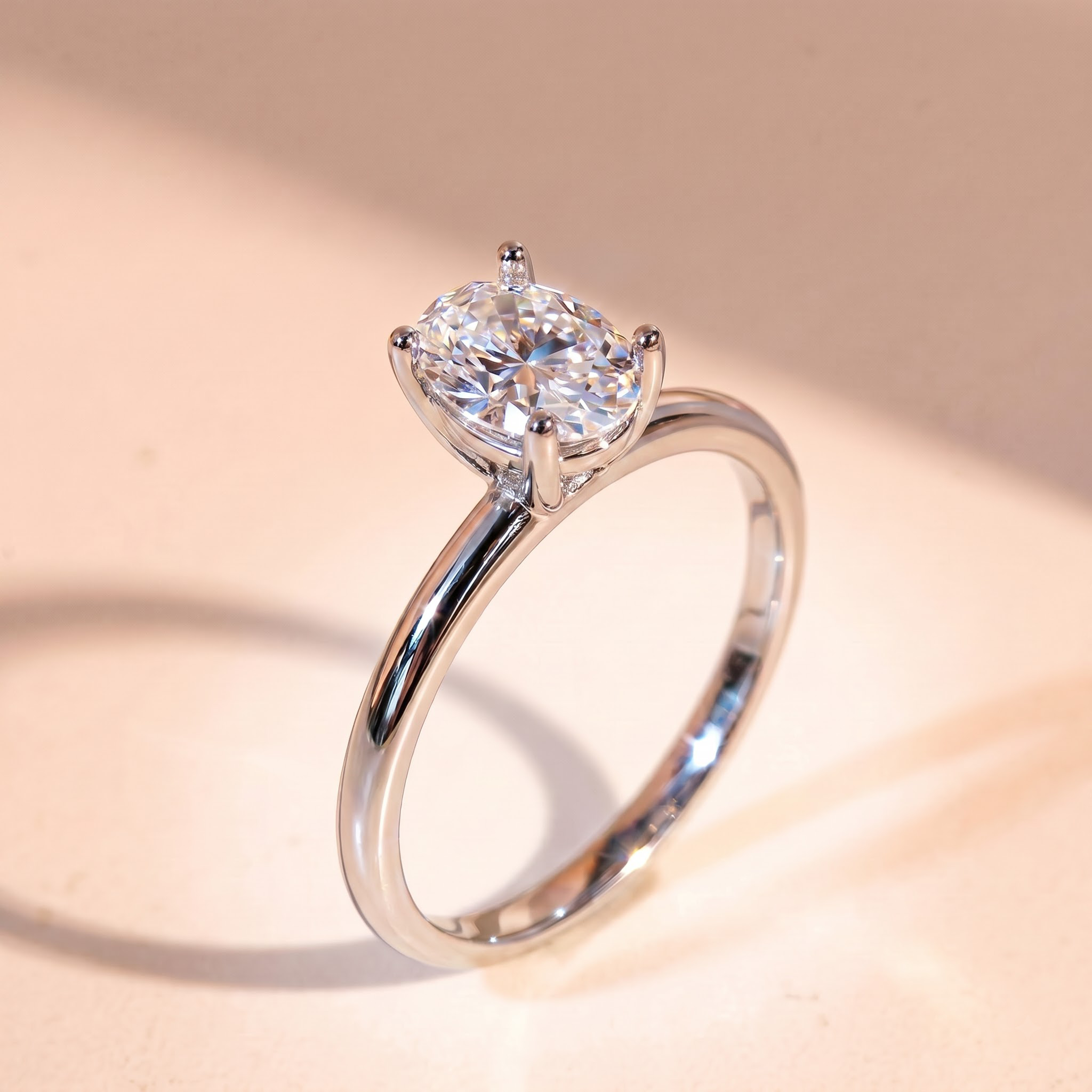 Nhẫn nữ bạc xi bạch kim đá Moissanite 5x7mm kiểm định GRA LAVESTA KC146 mặt oval vĩnh cửu, sang trọng