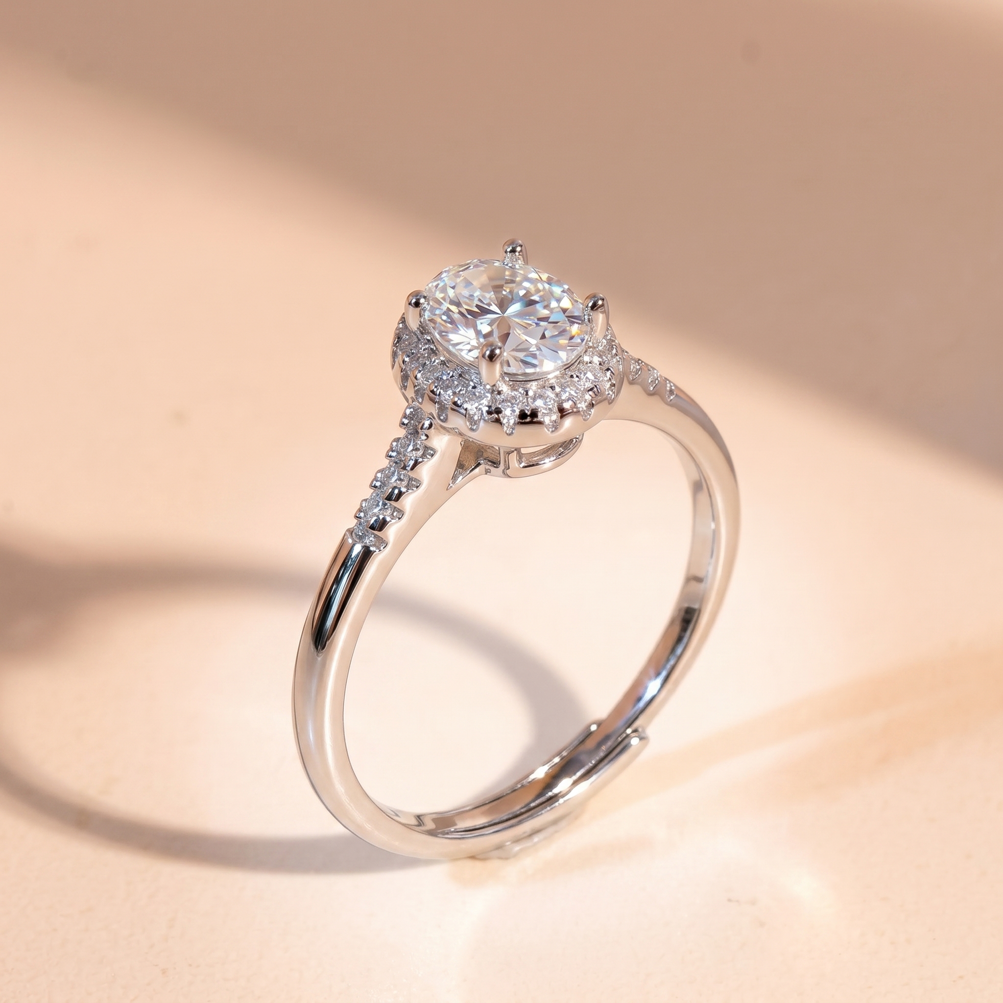 Nhẫn nữ bạc xi bạch kim đá Moissanite 5x7mm kiểm định GRA LAVESTA KC170 mặt oval vĩnh cửu, sang trọng