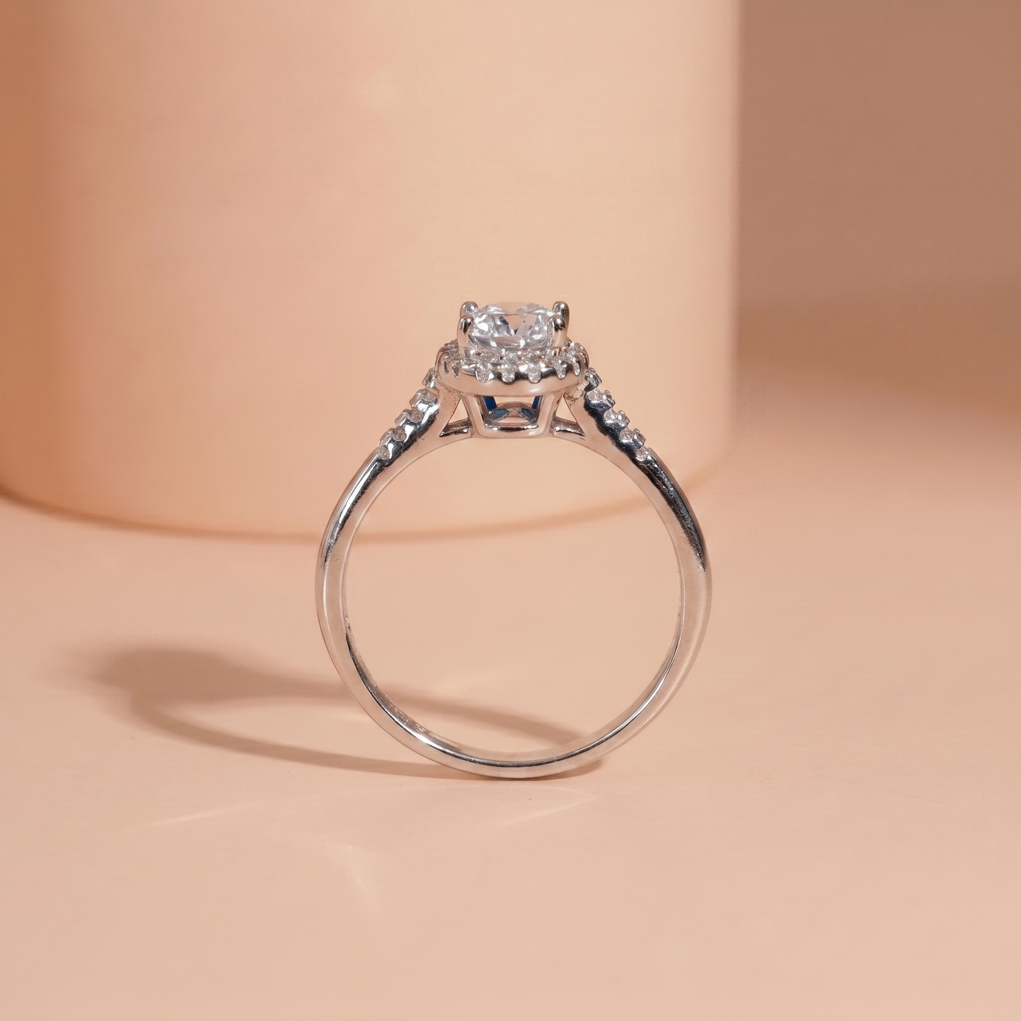 Nhẫn nữ bạc xi bạch kim đá Moissanite 5x7mm kiểm định GRA LAVESTA KC170 mặt oval vĩnh cửu, sang trọng