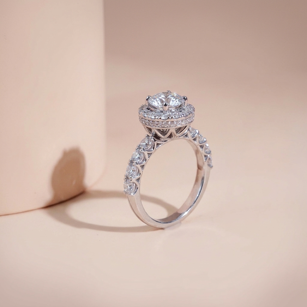 Nhẫn nữ bạc xi bạch kim đá Moissanite 6.3 ly kiểm định GRA LAVESTA KC162 tinh hoa chế tác, toả sáng rực rỡ