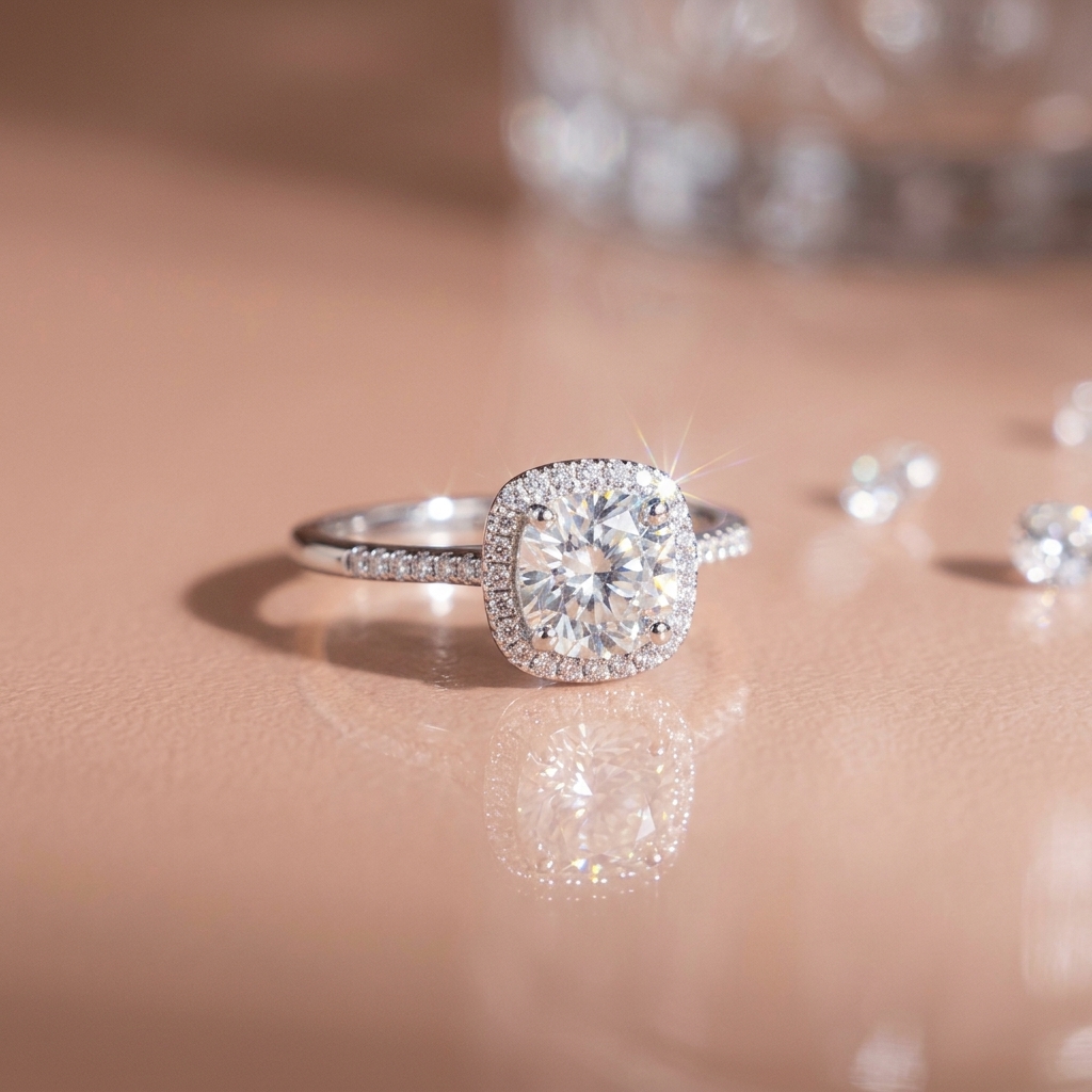 Nhẫn nữ bạc xi bạch kim đá Moissanite 6.5 ly freesize kiểm định GRA LAVESTA KC163 nâng tầm đẳng cấp