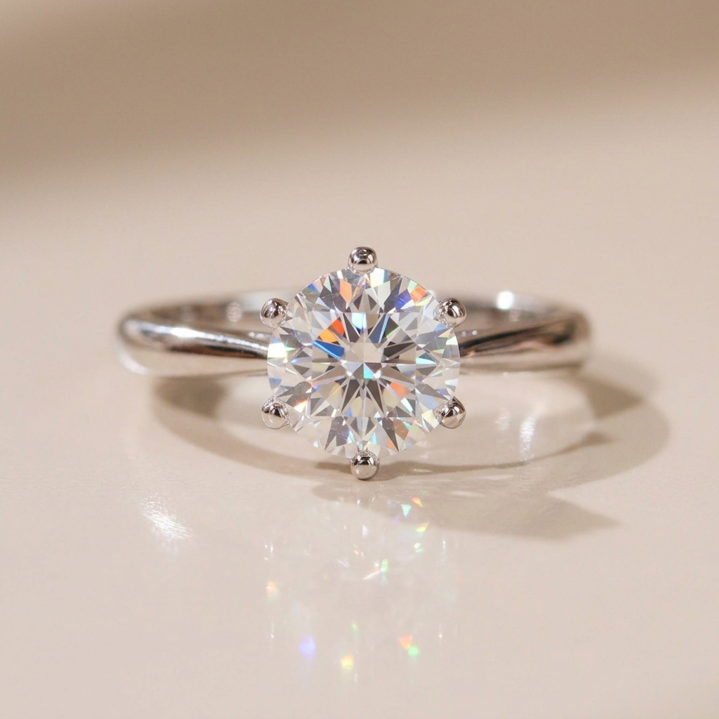 Nhẫn nữ bạc xi bạch kim đá Moissanite 6.5 ly kiểm định GRA LAVESTA KC141 thanh lịch, sang trọng