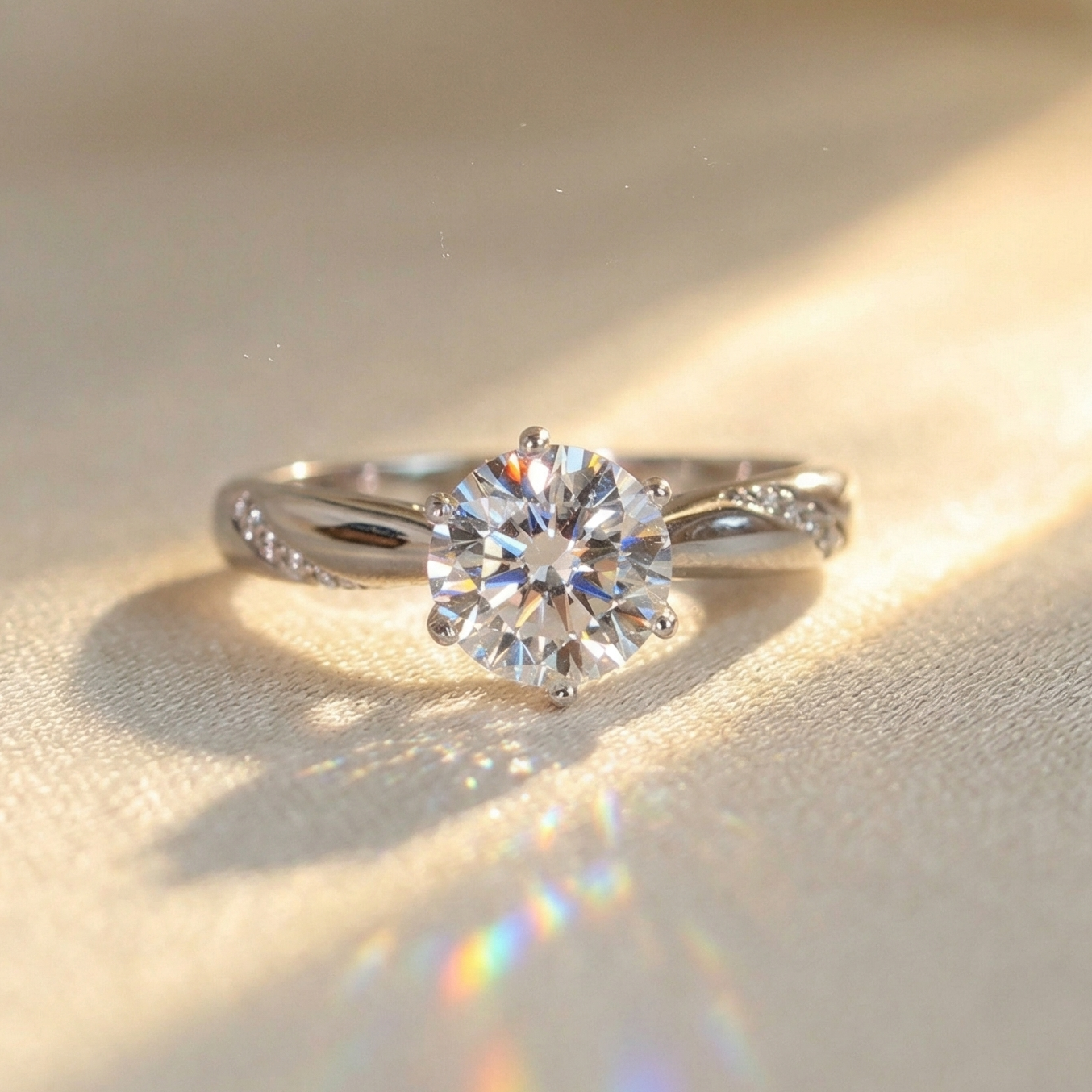 Nhẫn nữ bạc xi bạch kim đá Moissanite 6.5 ly kiểm định GRA LAVESTA KC142 tinh tế, thời thượng