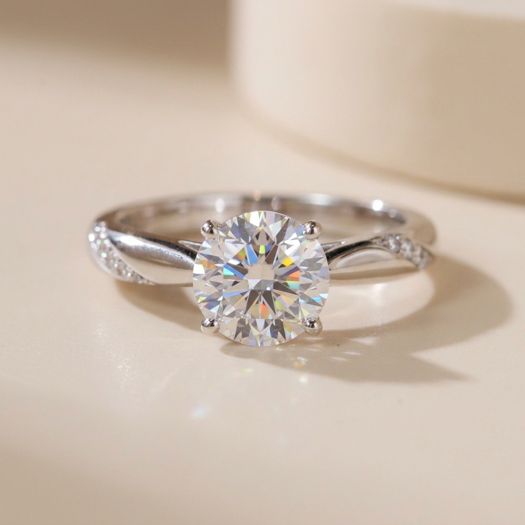 Nhẫn nữ bạc xi bạch kim đá Moissanite 6.5 ly kiểm định GRA LAVESTA KC142 tinh tế, thời thượng