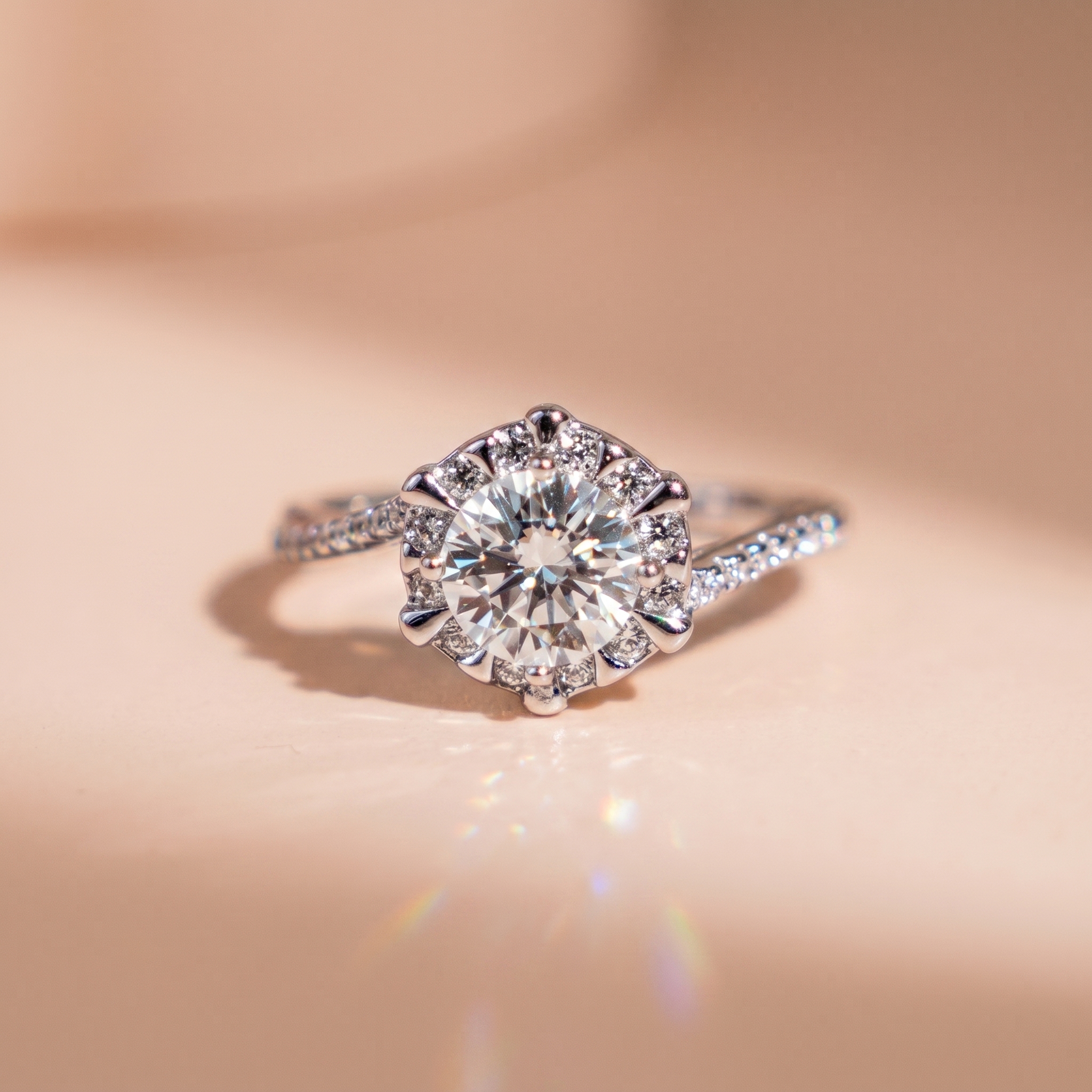 Nhẫn nữ bạc xi bạch kim freesize đính đá Moissanite 6.5 ly kiểm định GRA LAVESTA KC166 sang trọng, thời thượng
