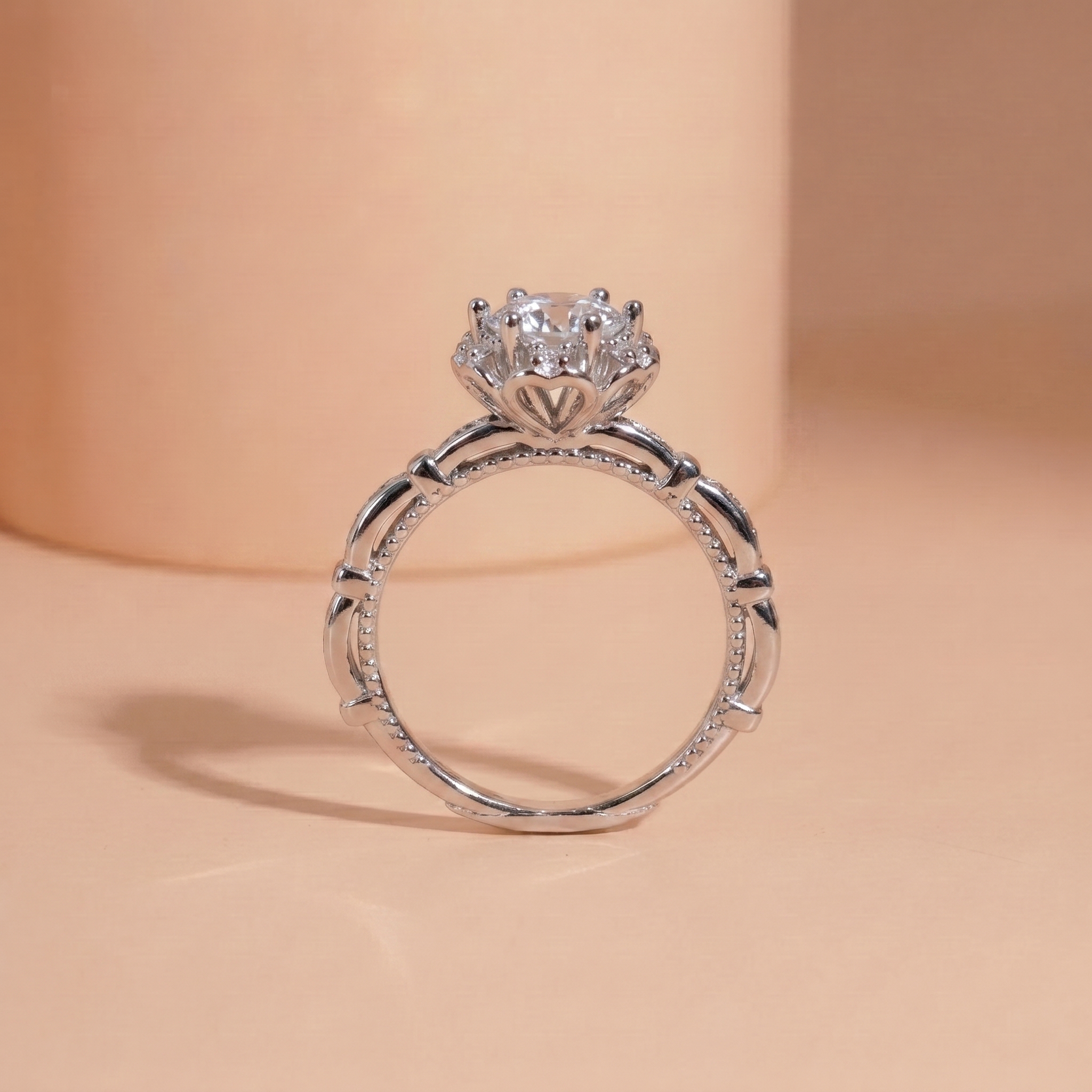 Nhẫn nữ bạc xi bạch kim đá Moissanite 6.5 ly kiểm định GRA LAVESTA KC169 sang trọng, thời thượng