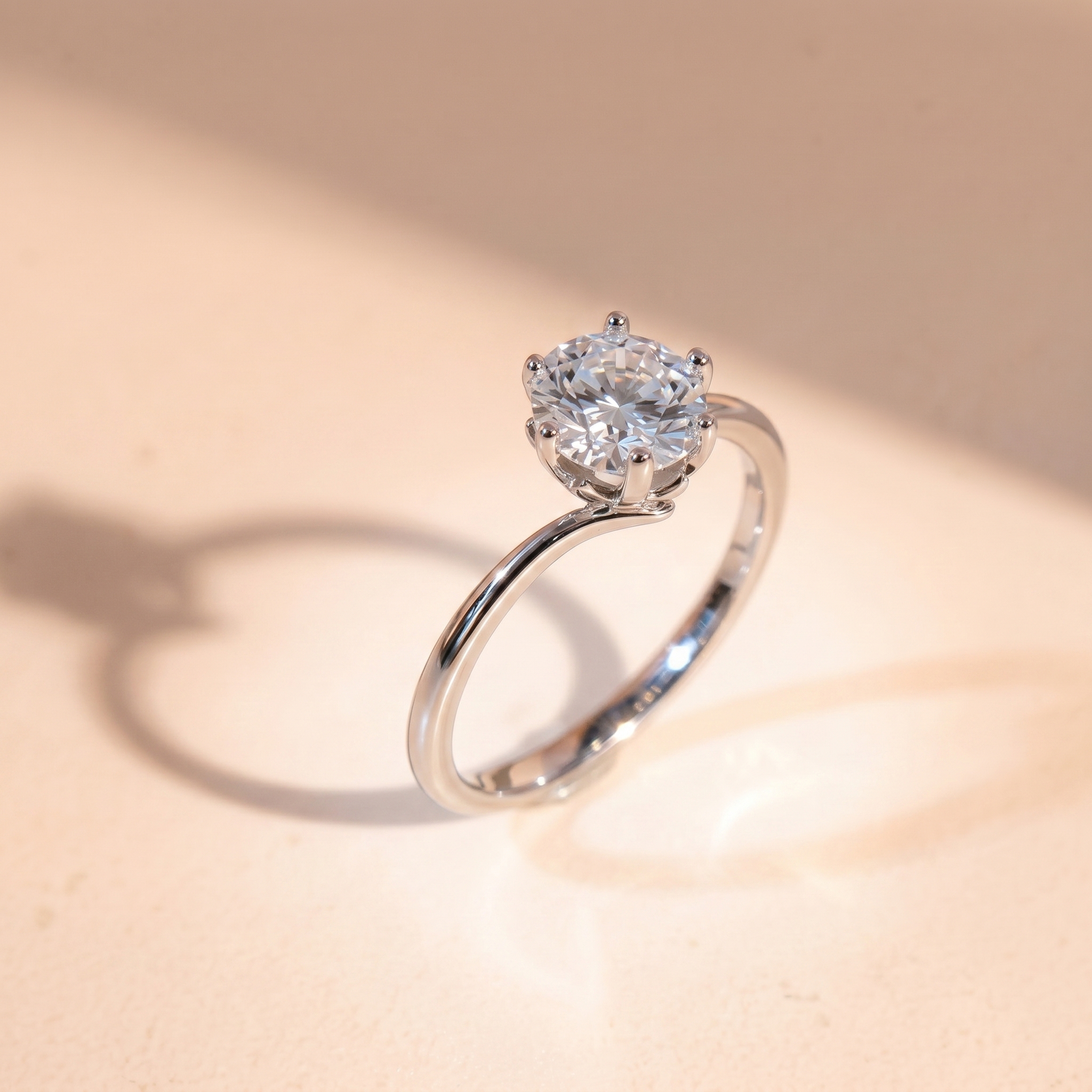 Nhẫn nữ bạc xi bạch kim đá Moissanite 6.5 ly kiểm định GRA LAVESTA KC172 sang trọng, thời thượng