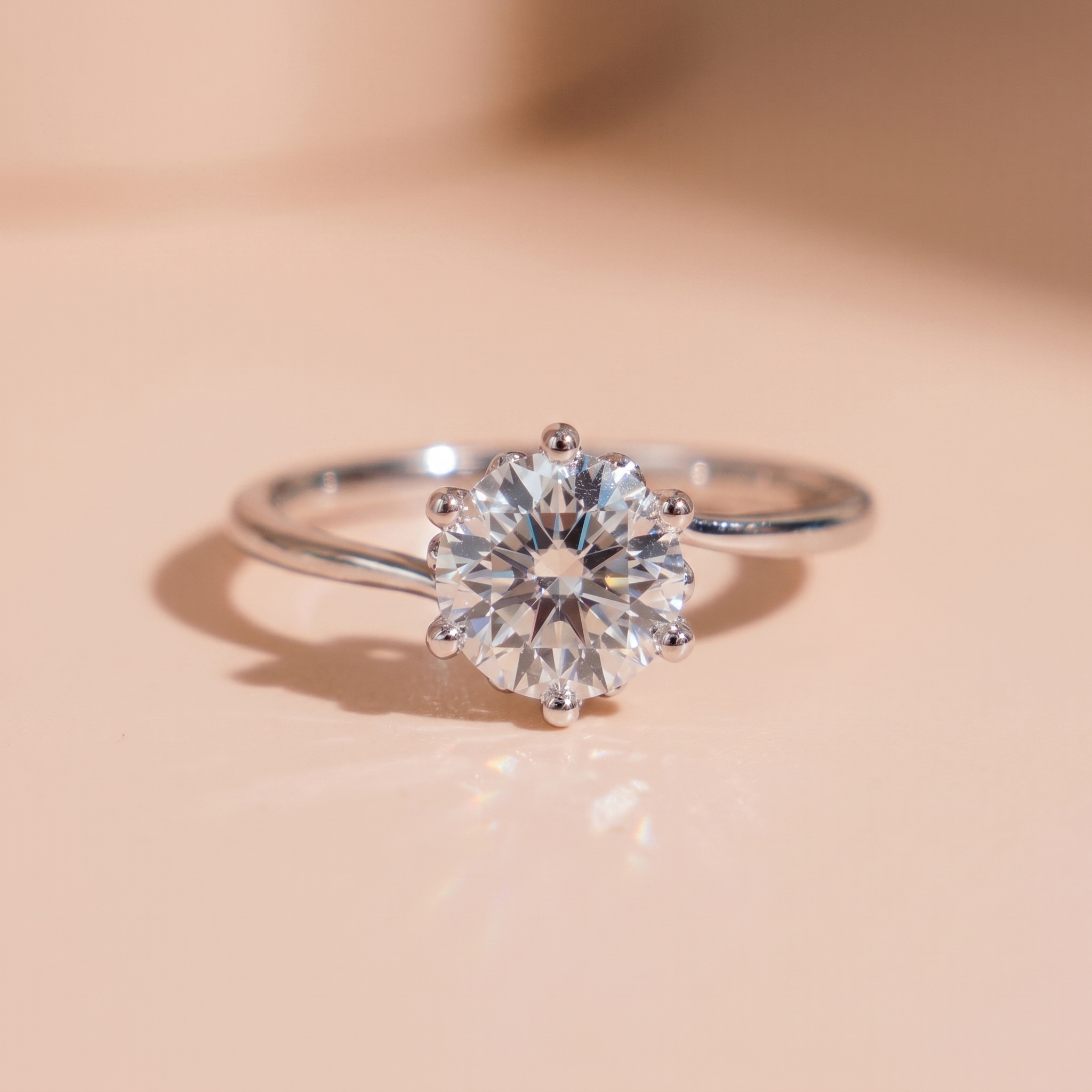 Nhẫn nữ bạc xi bạch kim đá Moissanite 6.5 ly kiểm định GRA LAVESTA KC172 sang trọng, thời thượng