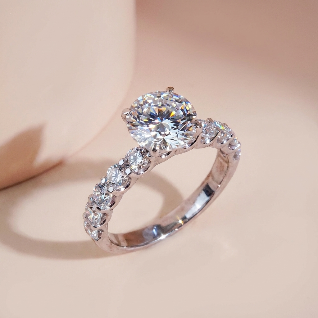 Nhẫn nữ bạc xi bạch kim đá chủ Moissanite 9 ly, full moissanite kiểm định GRA LAVESTA KC161 sang trọng vượt thời gian