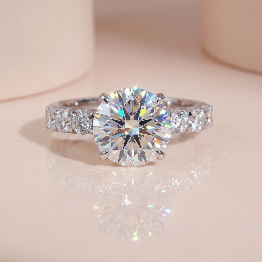 Nhẫn nữ bạc xi bạch kim đá chủ Moissanite 9 ly, full moissanite kiểm định GRA LAVESTA KC161 sang trọng vượt thời gian