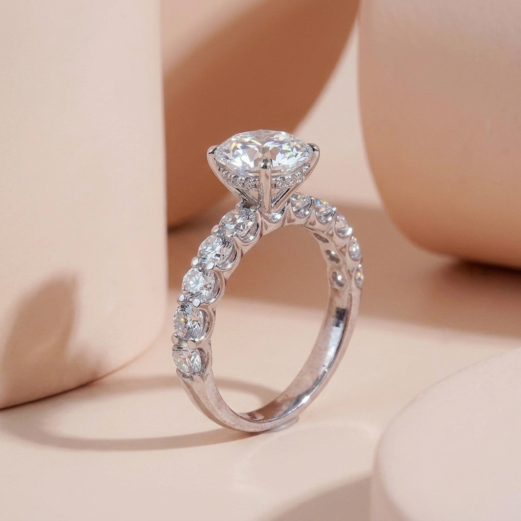 Nhẫn nữ bạc xi bạch kim đá chủ Moissanite 9 ly, full moissanite kiểm định GRA LAVESTA KC161 sang trọng vượt thời gian