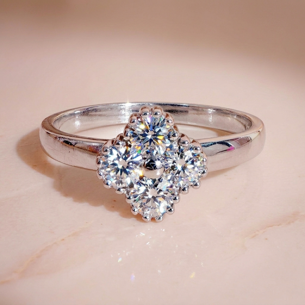 Nhẫn nữ bạc xi bạch kim full đá Moissanite LAVESTA KC157 Mina mang vẻ đẹp may mắn vĩnh cửu