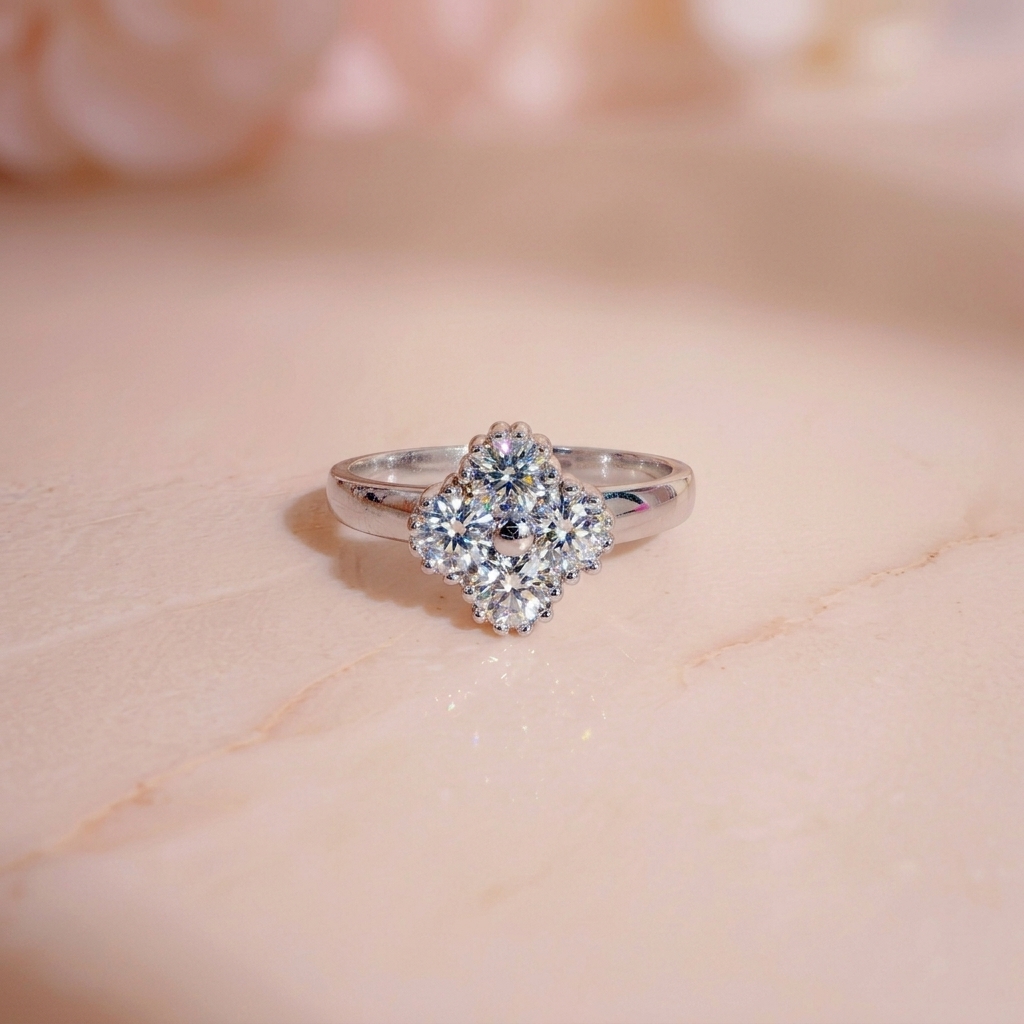 Nhẫn nữ bạc xi bạch kim full đá Moissanite LAVESTA KC157 Mina mang vẻ đẹp may mắn vĩnh cửu