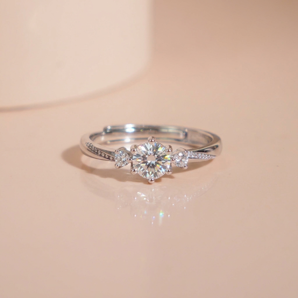 Nhẫn nữ freesize bạc xi bạch kim đá Moissanite 4.5 ly kiểm định GRA LAVESTA KC152 nữ tính, sang trọng