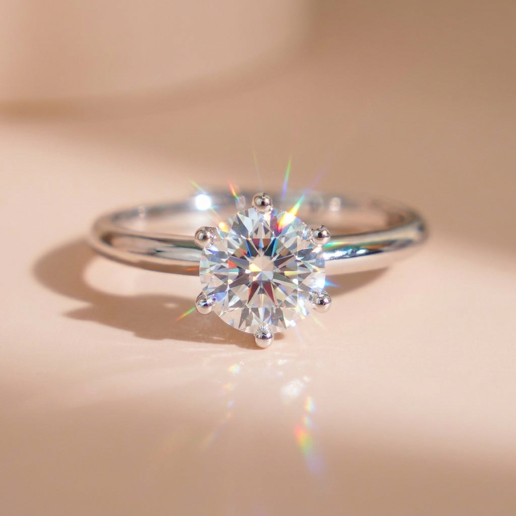 Nhẫn nữ freesize bạc xi bạch kim đá Moissanite 6.5 ly kiểm định GRA LAVESTA KC153 tinh tế, đẳng cấp