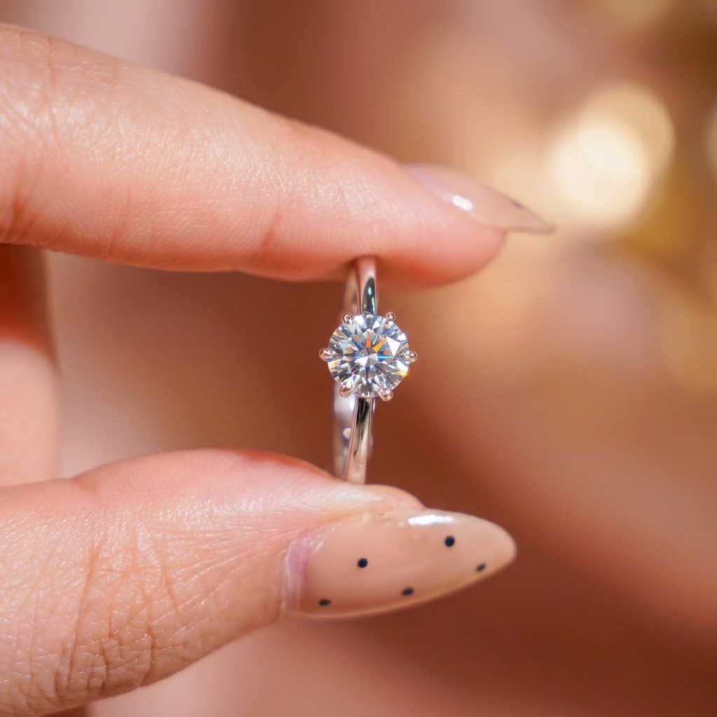 Nhẫn nữ freesize bạc xi bạch kim đá Moissanite 6.5 ly kiểm định GRA LAVESTA KC153 tinh tế, đẳng cấp