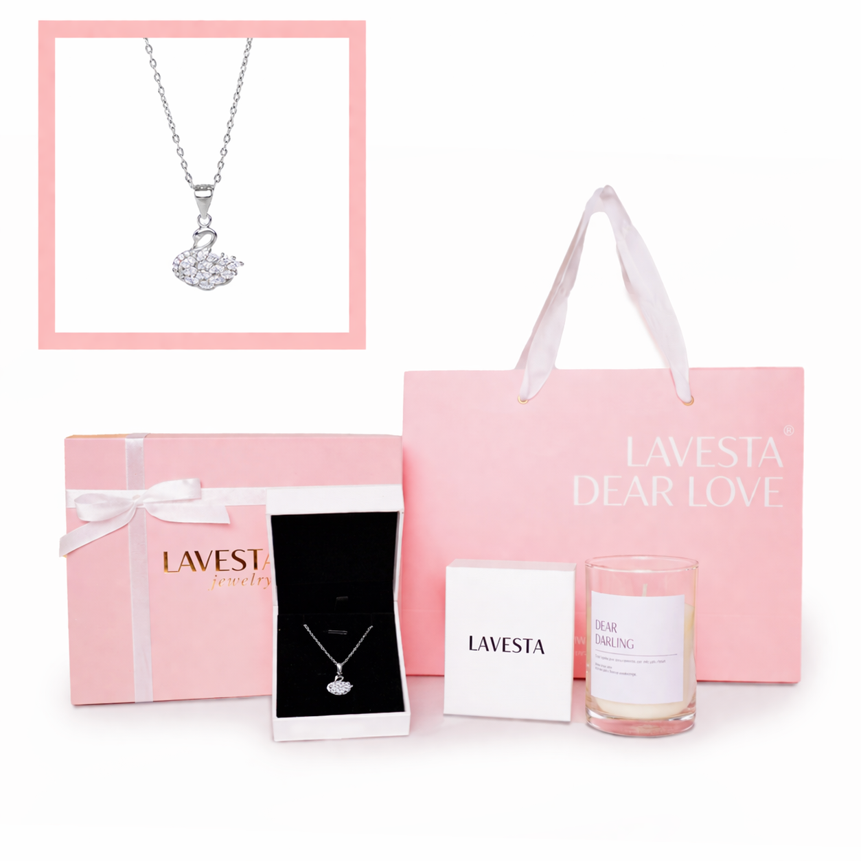 Set quà tặng trang sức dây chuyền bạc mạ vàng hồng 18K và mạ bạch kim cao cấp LAVESTA LAV204 Dear love - Eleanor