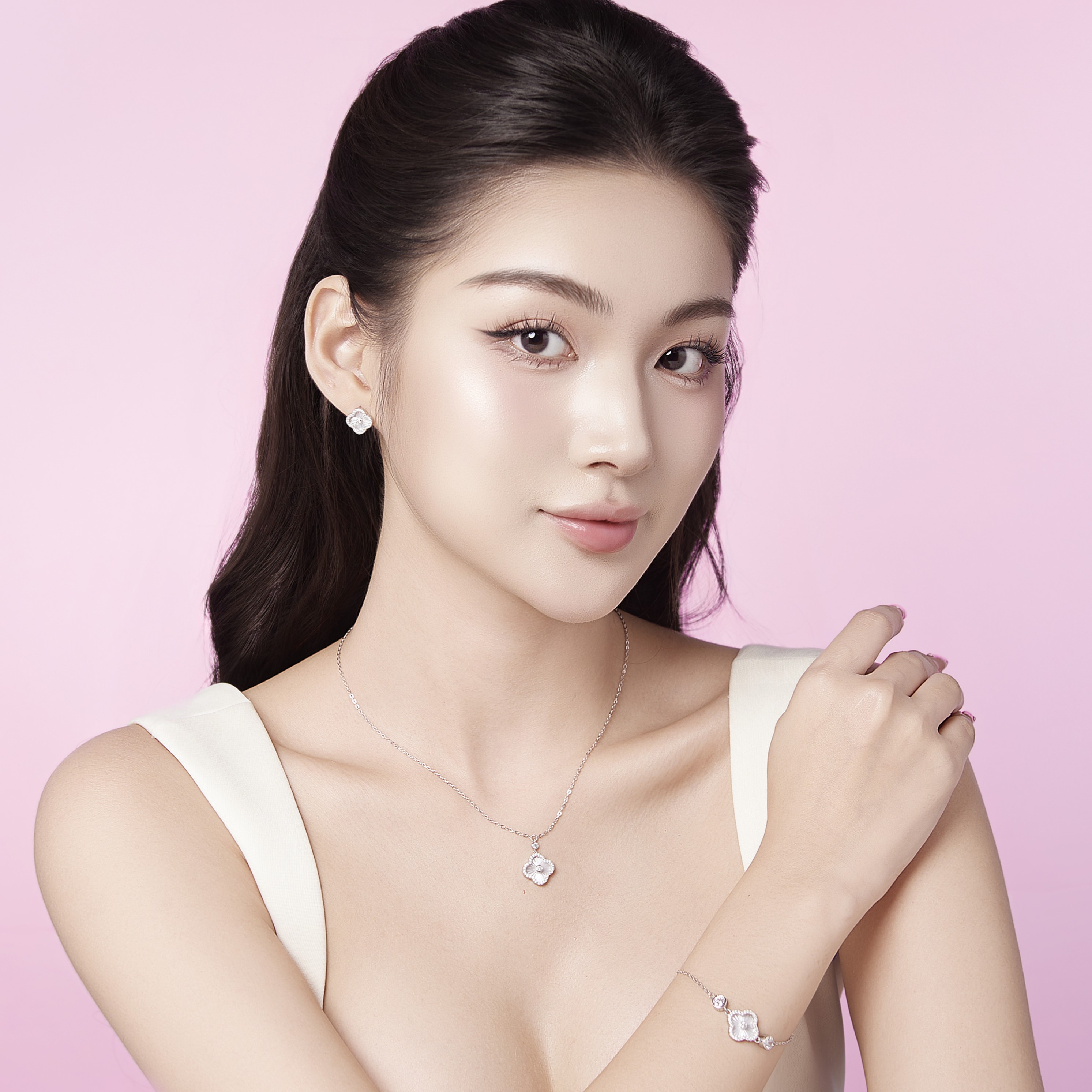 Set quà tặng trang sức dây chuyền bạc xi bạch kim cao cấp LAV205 LAVESTA Dear love - Cherish
