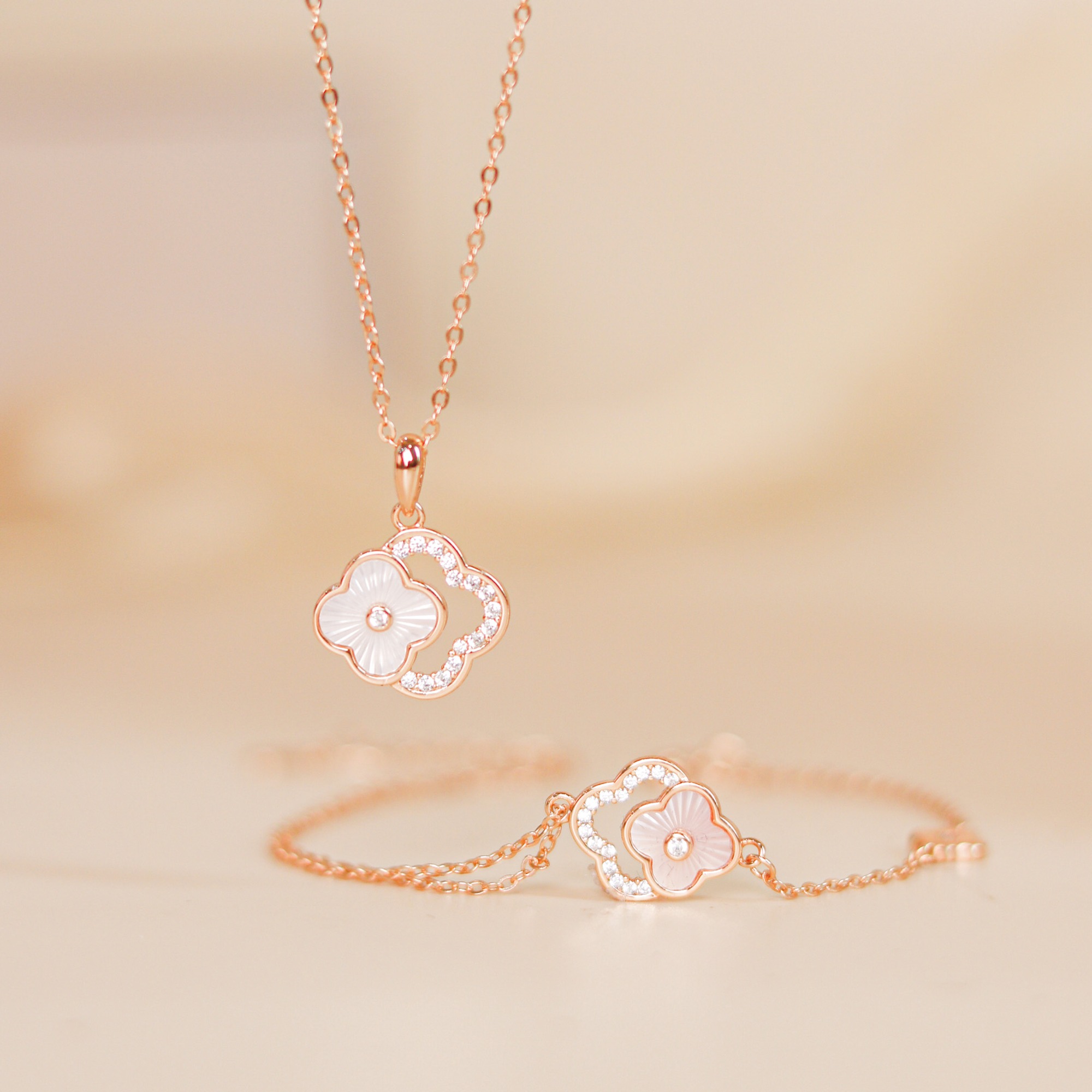 Set quà tặng trang sức dây chuyền và lắc tay bạc xi vàng hồng 18K cao cấp LAVESTA LAV118 Dorothy
