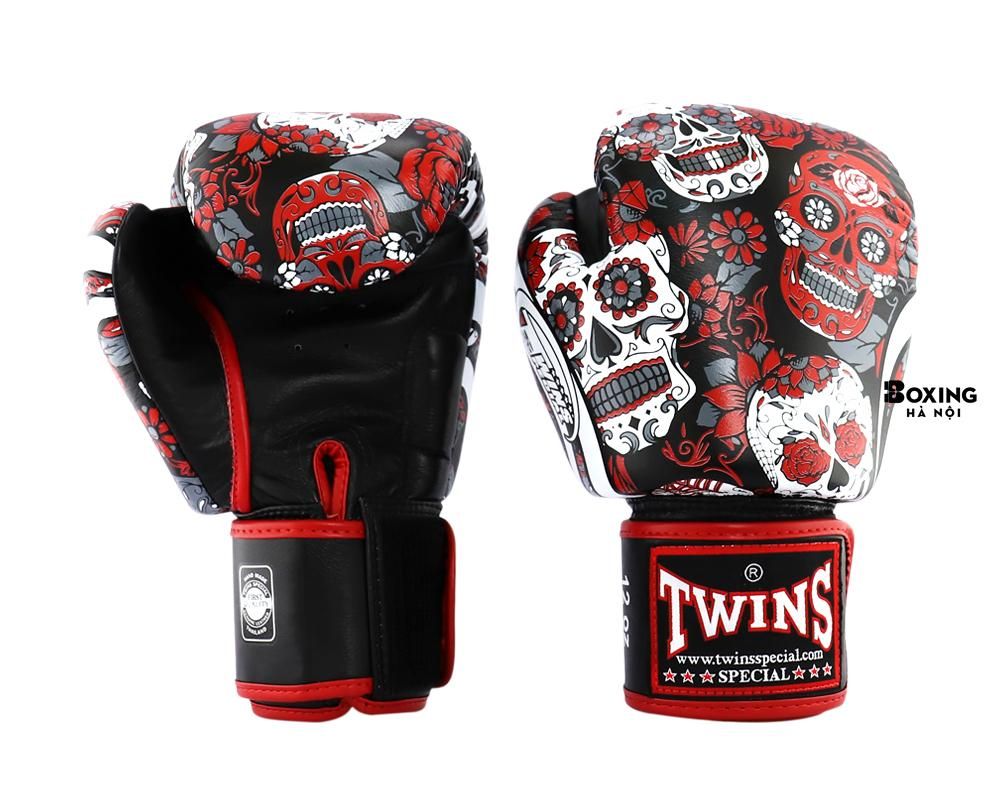 GĂNG TAY BOXING TWINS SKULL & FLOWER ĐỎ / ĐEN