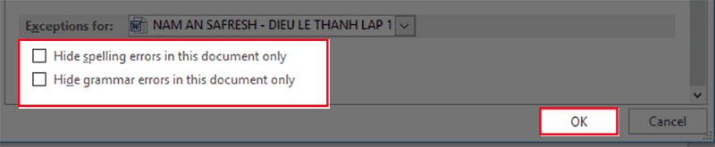tắt dấu gạch chân đỏ kiểm tra chính tả trên word