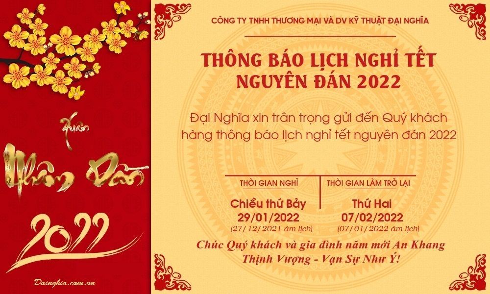 Thông báo lịch nghỉ tết nguyên đán 2022