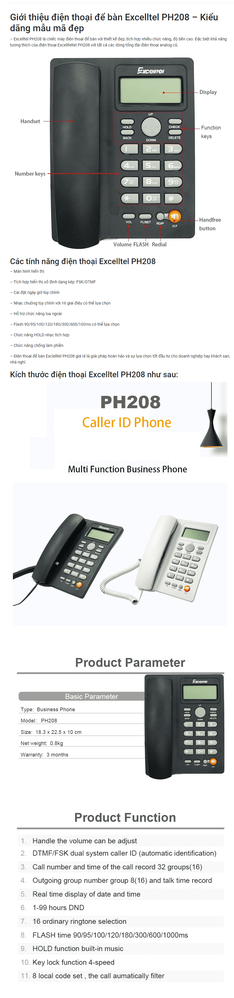 Điện thoại bàn Caller ID Phone PH208