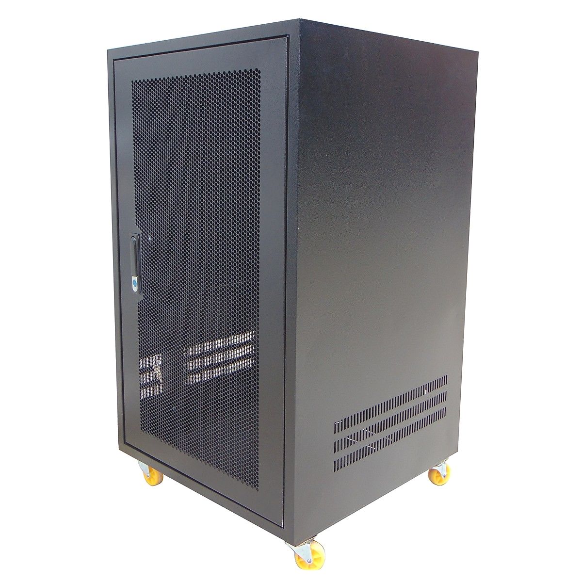 Tủ mạng 15U sâu 1000, Tủ Rack 15UD1000 - UNR15U1000 - Mã tủ Rack: UNR-15U1000  - Tiêu chuẩn Thiết kế theo chuẩn 19" DIN 41494, IEC 297, EIA RS-310, EIA-310-D  - Tải trọng: 350kg  - Vật liệu:Thép tấm dầy 1,0mm - 1,5mm, chống gỉ , toàn bộ tủ được phủ sơn tĩnh điện   - Hệ thống tản nhiệt: Trang bị 1 quạt tản nhiệt 120mm, công xuất 20W/220VAC, có thể lắp thêm 1 quạt gió  - Hệ thống cửa: 2 cửa mở trước và sau, Cửa trước tấm mika có thể kiểm soát thiết bị bên trong dễ dàng, cửa được lắp kháo tay vặn, Cửa sau có khóa tròn bảo vệ, chân cánh được đột lưới thoáng giúp không khí trong tủ được lưu thông  - Hệ thống thanh tiêu chuẩn và đáy tủ: Thanh tiêu chuẩn chịu lực cao, thép 1,5mm, đáy tủ chịu trọng tải lớn và gắn 4 bánh xe giúp di chuyển dễ dàng, thuận lợi.   - Mầu sắc: Xám Đen    - Kết cấu khung: Quy cách tủ đứng, cửa lưới hoặc mika, Tủ được thiết kế khung hàn liền chịu lực 4 thanh giằng được hàn gắn vào khung  - Phụ kiện: Ổ điện cấp nguồn 3 chấu đa năng, bộ ốc cài bắt thiết bị, 1 quạt tản nhiệt 20W  - Kích thước: 845 x 600 x 1000   - Hệ thống bánh xe và chân tăng giúp dễ di chuyển cũng như cố định tủ dễ dàng.