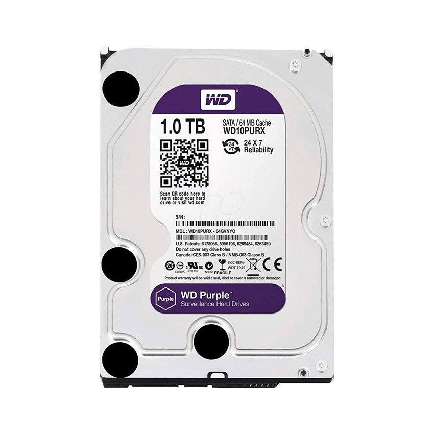 Ổ cứng HDD Western 1TB Tím SATA 3 5400RPM (WD10PURZ)