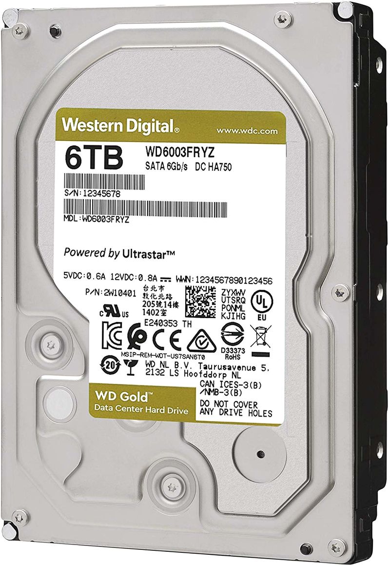 HDD WD Gold (6TB/3.5 inch/SATA 3/256MB Cache/7200RPM) (WD6003FRYZ)