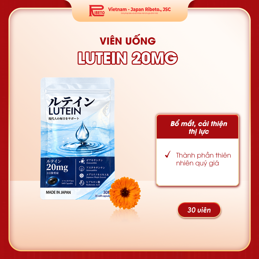 Thực phẩm bảo vệ sức khỏe Lutein 20mg (30 viên) - Bổ mắt, tăng cường thị lực