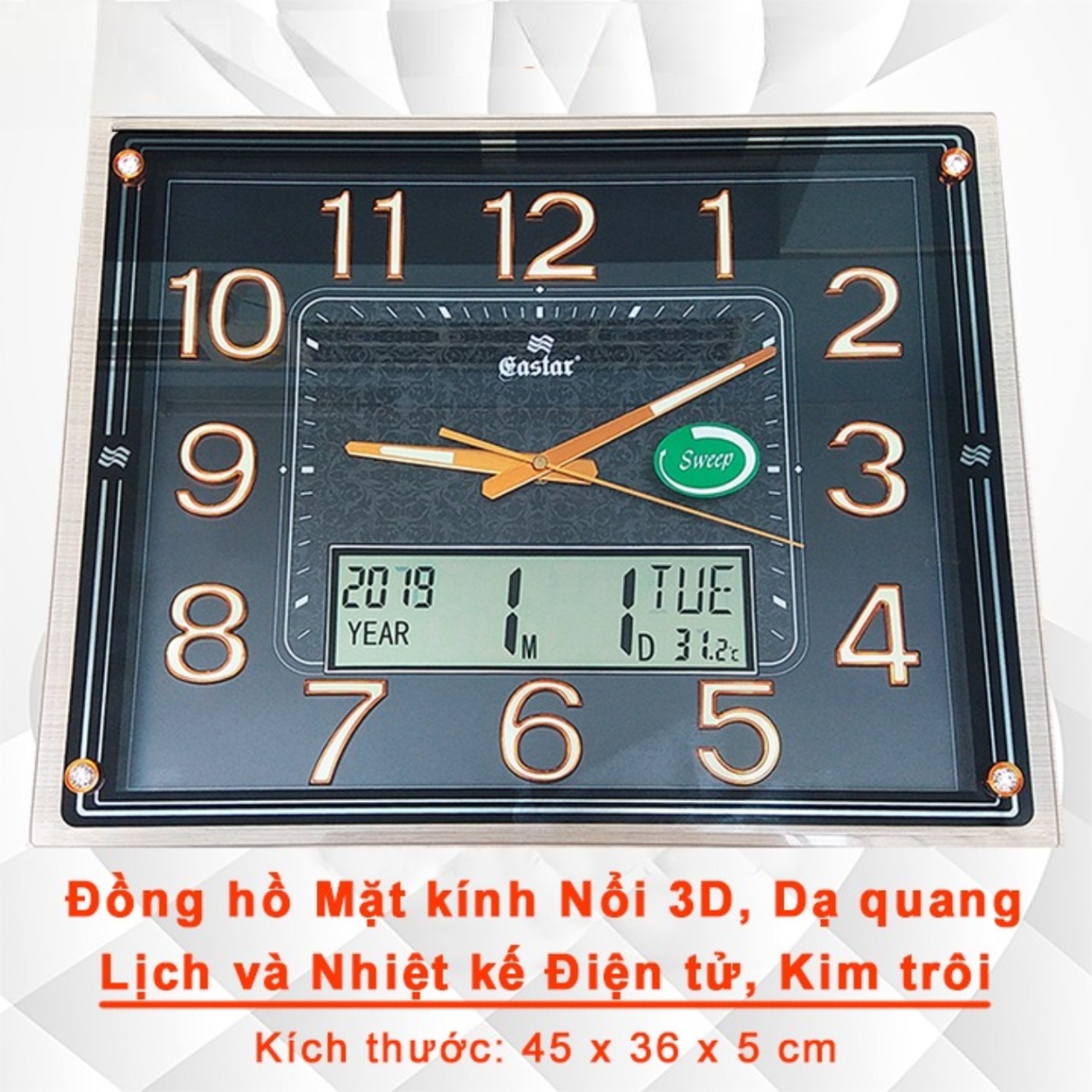 đồng hồ treo tường easter 2 máy,, DẠ QUANG, ĐỒNG HỒ NHIỆT KẾ VÀ có lịch tự động (591B)