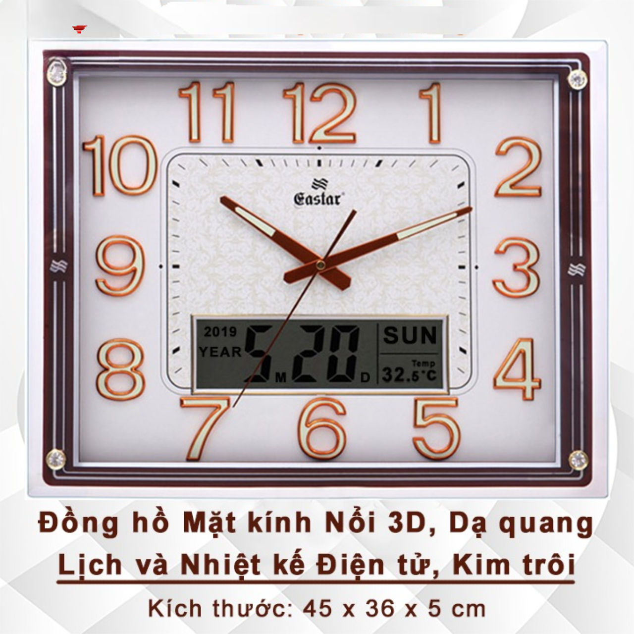 đồng hồ treo tường easter 2 máy,, DẠ QUANG, ĐỒNG HỒ NHIỆT KẾ VÀ có lịch tự động (591A)
