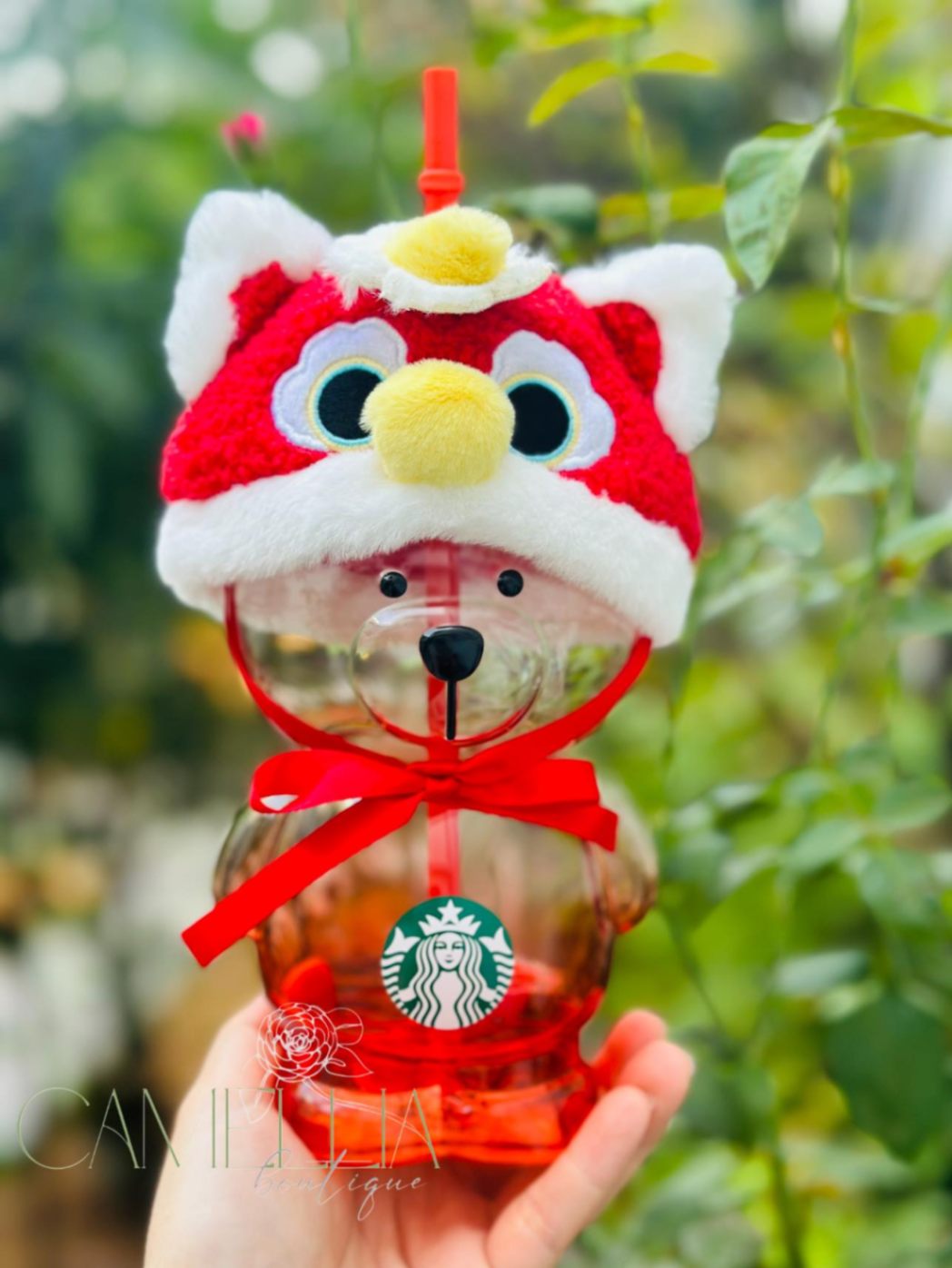 Ly thủy tinh Starbucks Thailand Lion Dance Bear Glass Cold Cup New Year 2026