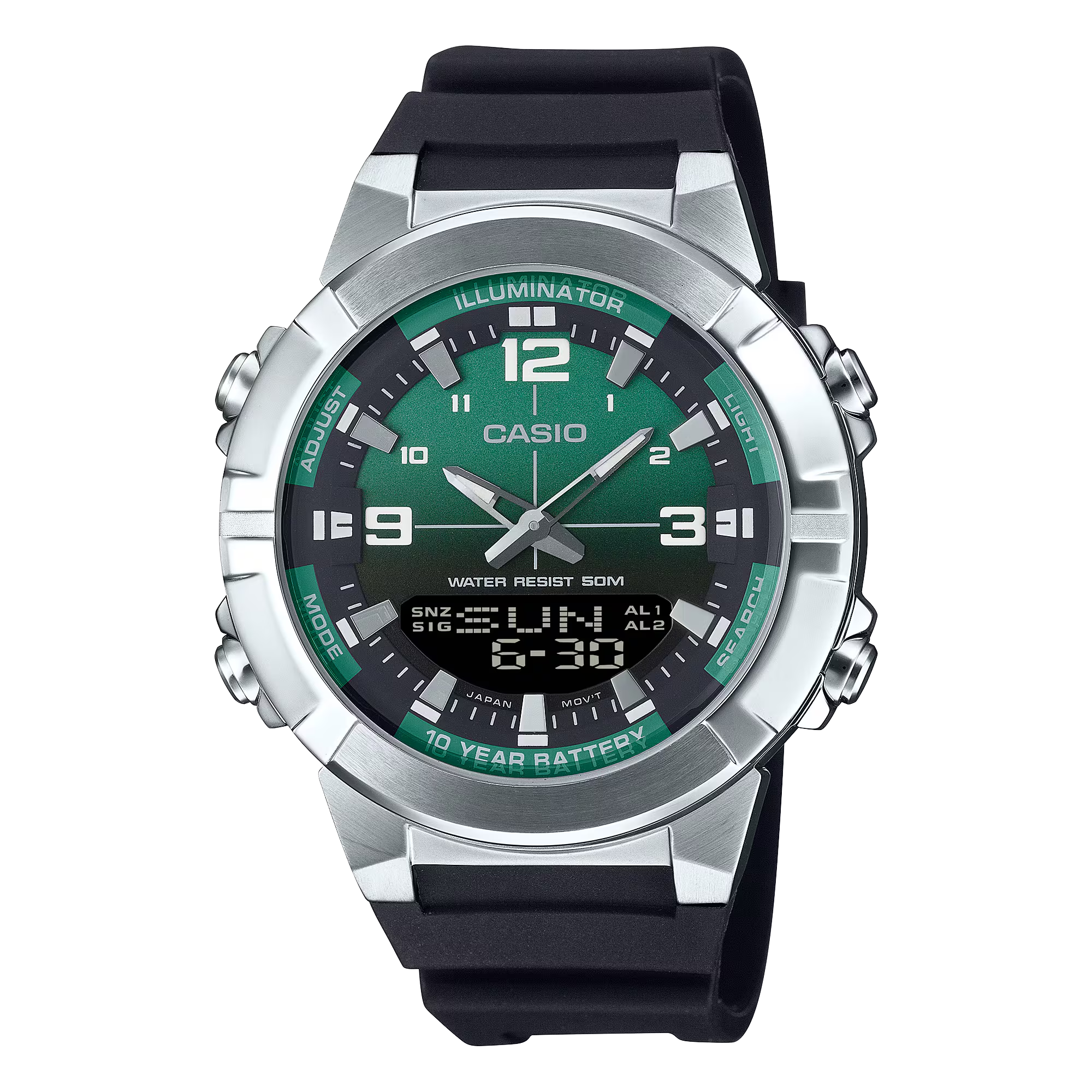 Đồng hồ Casio Nam Kim Số Thép Không Gỉ, Pin 10 Năm – AMW-870A-3AVDF Chính Hãng