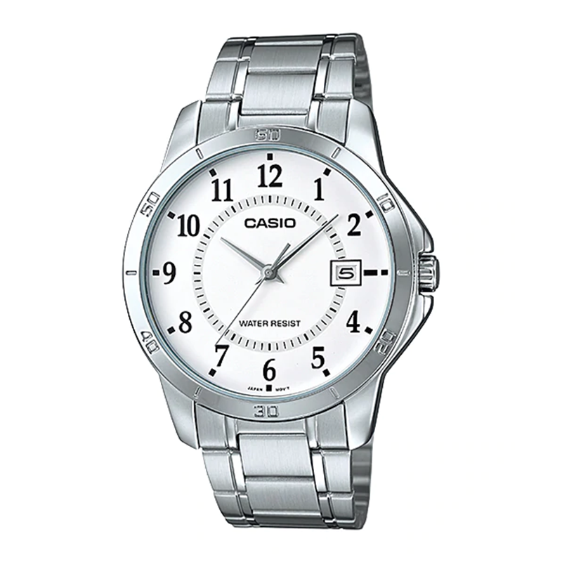 Đồng hồ Casio Nam Mặt Trắng Dây Kim Loại Khoá Gập – MTP-V004D-7BUDF Chính Hãng