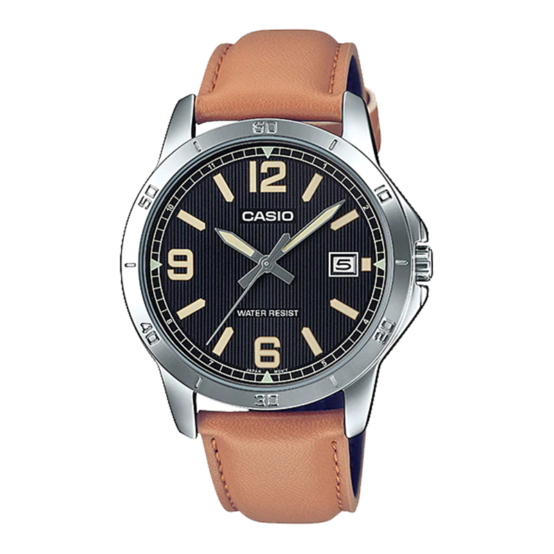 Đồng hồ Casio Nam Dây Da Mặt Đen Nhẹ 51g – MTP-V004L-1B2UDF Chính Hãng