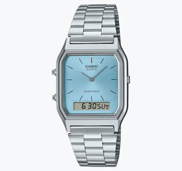 Đồng hồ Casio Nam AQ-230A-2A1MQYDF Kim & Số Vintage Dây Inox Vuông - Chính Hãng tại Chợ Thủ Đức