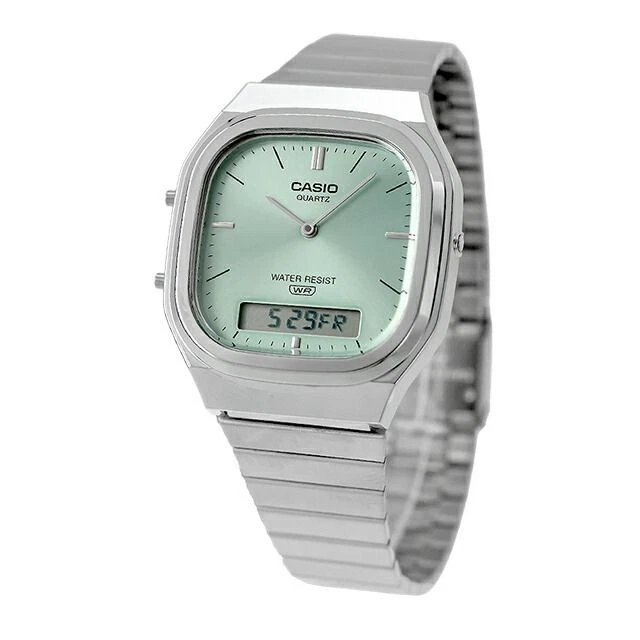 Đồng hồ Casio Vintage Kim Số Mặt Xanh Mỏng 8mm – AQ-240E-2ADF Chính Hãng