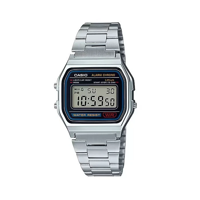 Đồng hồ Casio Vintage Dây Kim Loại Bạc, Pin 7 Năm – A158WA-1DF Chính Hãng