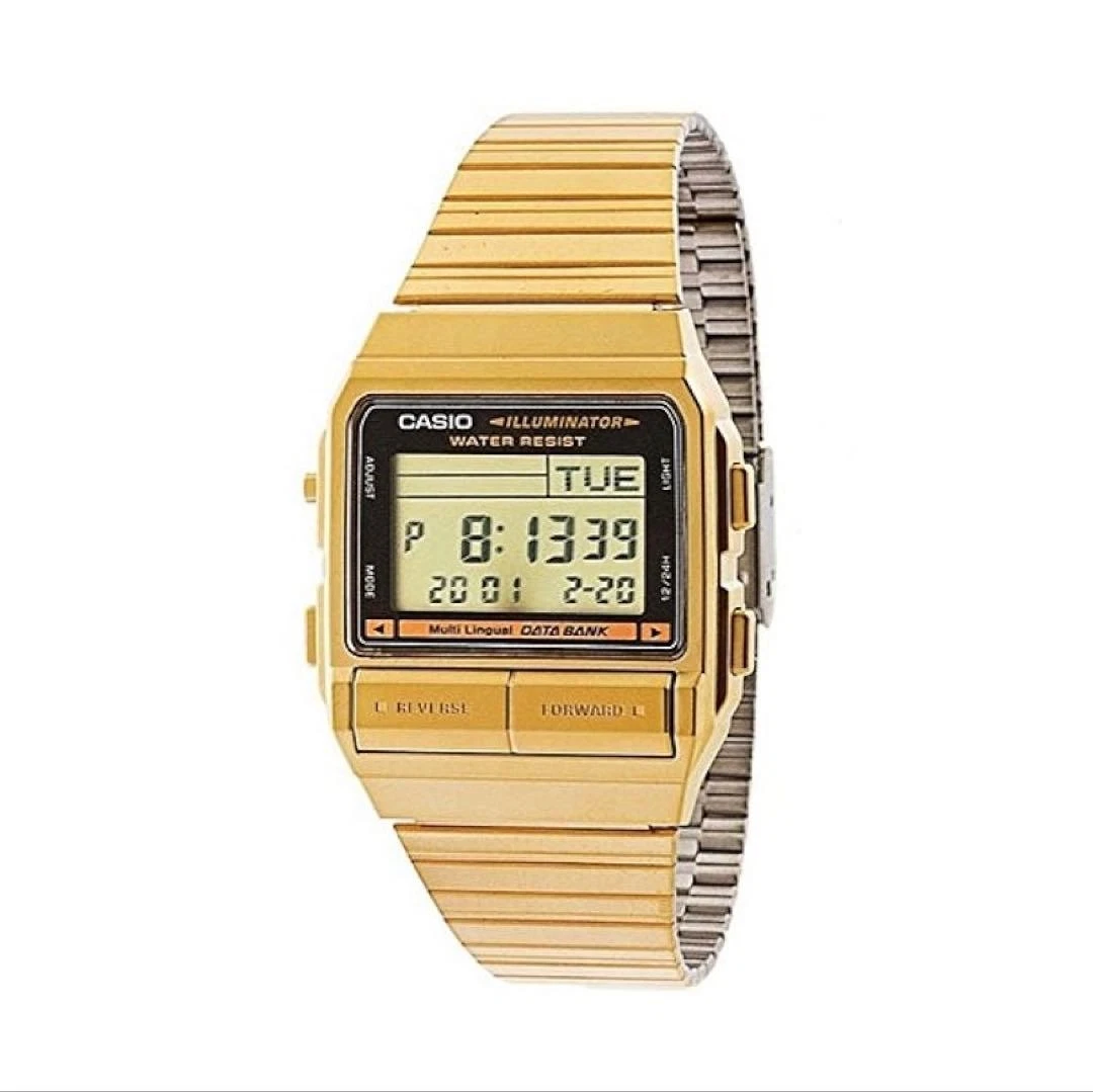 Đồng hồ Casio Nam DB-380G-1DF Databank Lưu 30 Số Dây Inox Mạ Vàng - Chính Hãng phân phối bởi Chí Thủ Đức