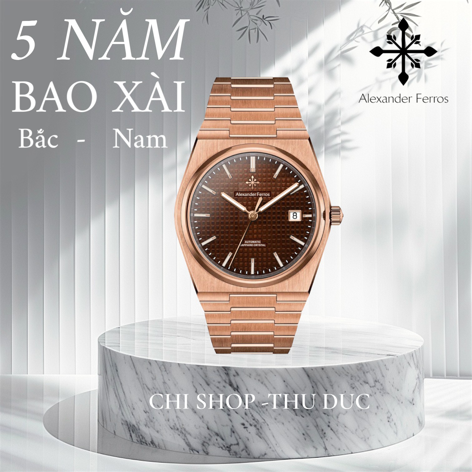 Đồng Hồ Nam Alexander Ferros 5052R/08 Sport Dây Liền Khối Mạ Vàng Hồng Kính Sapphire