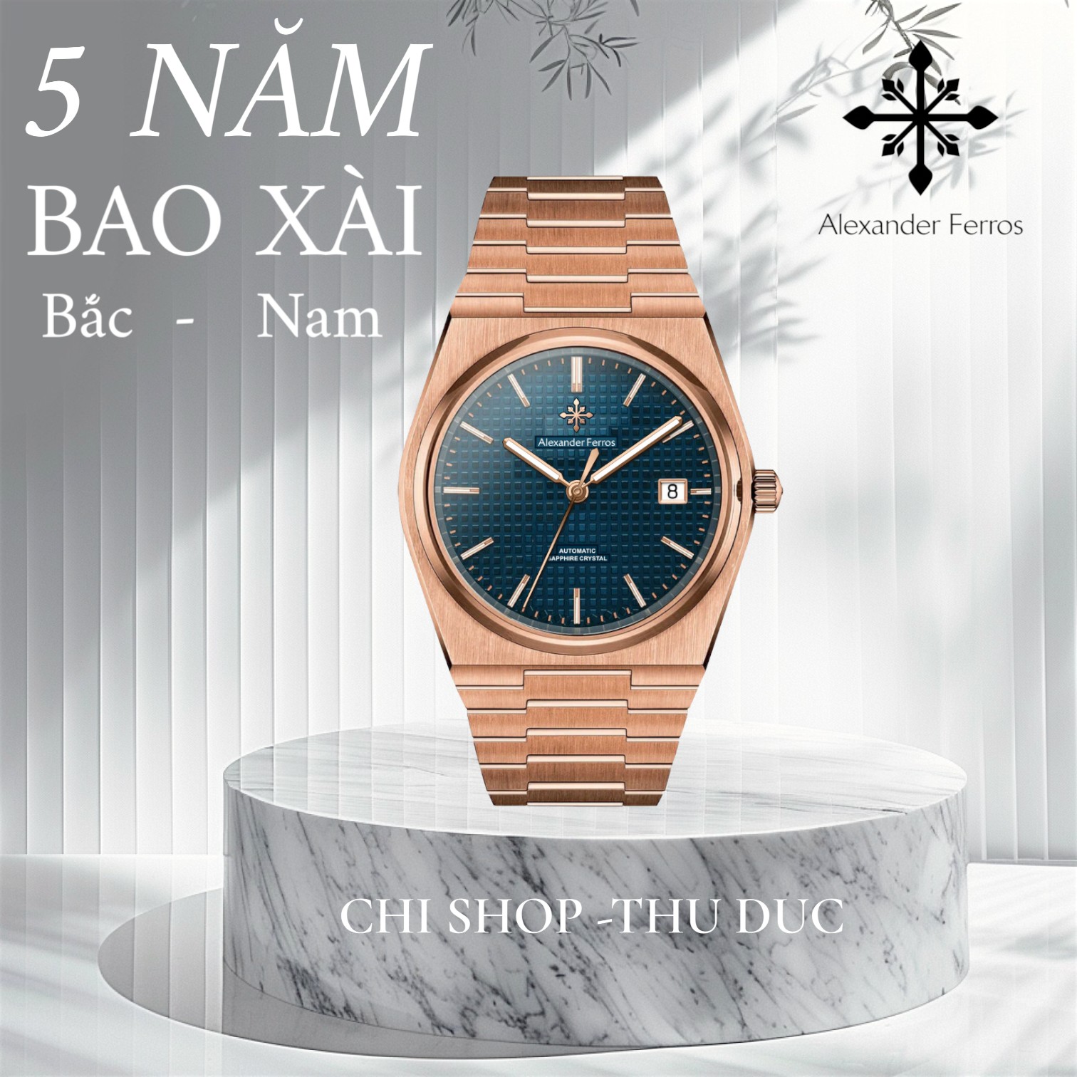 Đồng Hồ Nam Alexander Ferros 5052R/05 Sport Dây Liền Khối Mạ Vàng Hồng Kính Sapphire