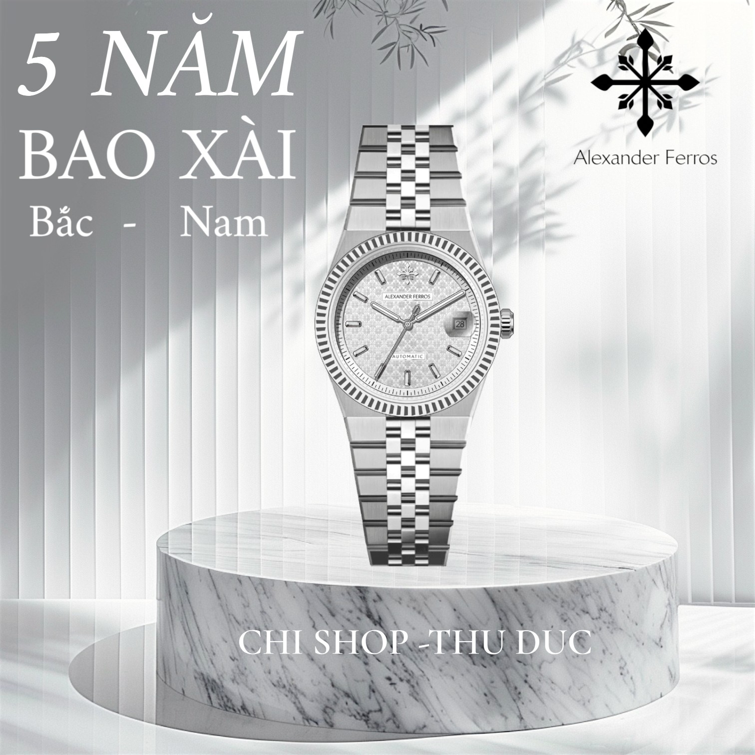 Đồng hồ nam Alexander Ferros 8182S/022 – máy cơ Automatic Miyota 8215, mặt vân điêu khắc 36mm, kính Sapphire