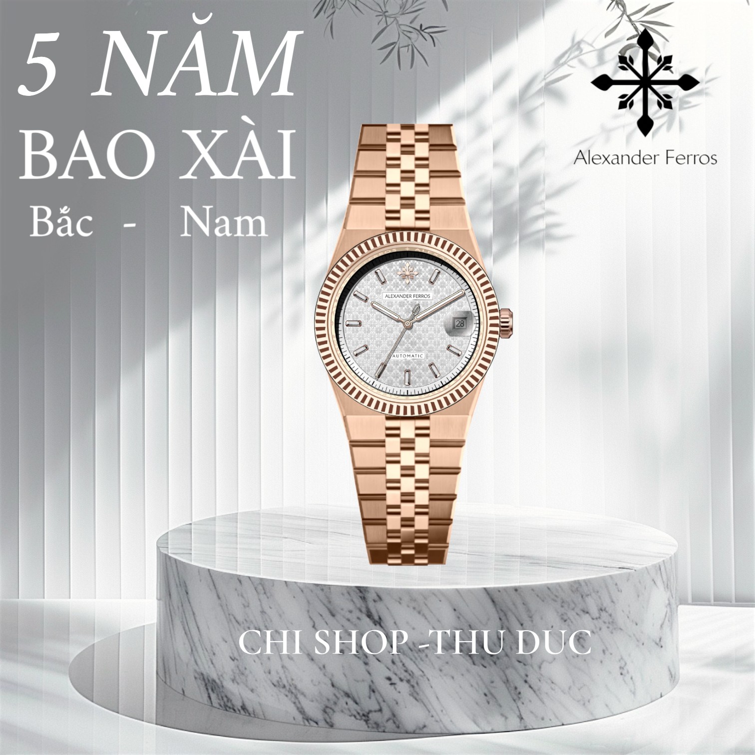 Đồng Hồ Nam Alexander Ferros 8272R/022 Vành Khía Mạ Vàng Hồng PVD 37.5mm
