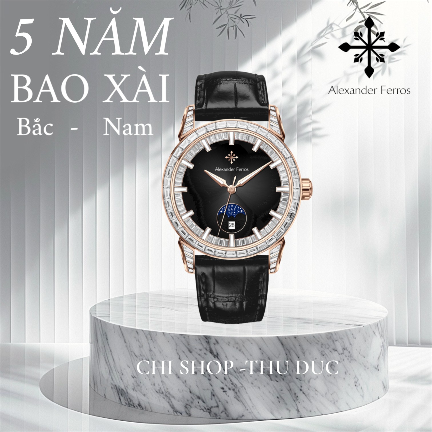 Đồng Hồ Nam Alexander Ferros 9081R-01 Máy Cơ Tự Động Dây Da Mạ Vàng Hồng
