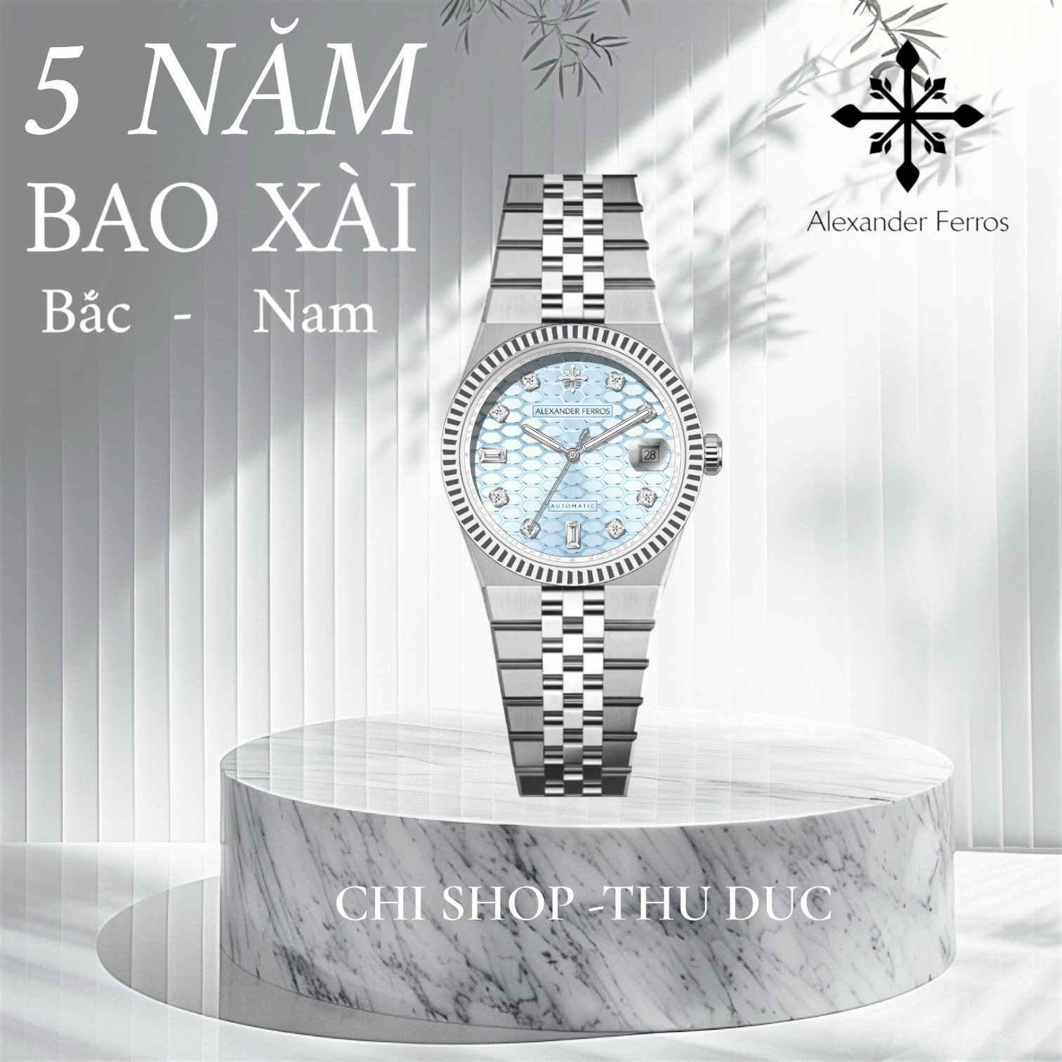 Đồng Hồ Nam Alexander Ferros 8272S/13 Vành Khía Mặt Tổ Ong Thép Không Gỉ 37.5mm
