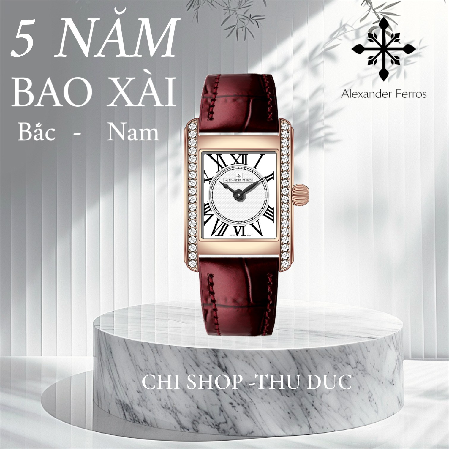 Đồng Hồ Nữ Alexander Ferros 7218R-02 Mạ Vàng Hồng Niềng Đính Đá Mặt La Mã 31mm