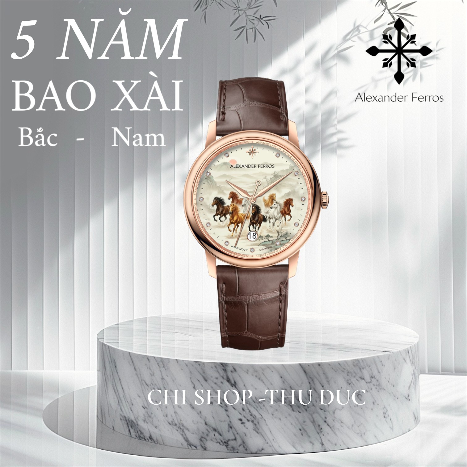 Đồng Hồ Nam Alexander Ferros 9302RD-26 Bát Mã Truy Phong Máy Cơ Miyota 9015 Bản Bính Ngọ 2026